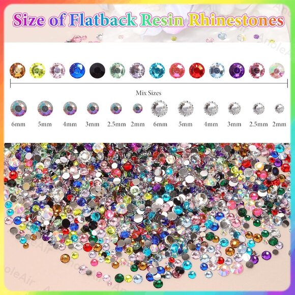 22000PCS Color Rhinestones for Bedazzling, 28 Grids 2-6mm Non-Hotfix Gems Stones - Picture 3 of 3
